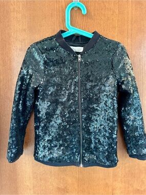 H&M Black Sequin Zip-Front Jacket